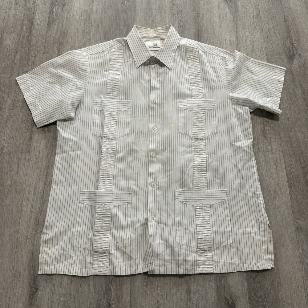 Vintage Givenchy Mens Guyaberas Shirt Size Large Short Sleeve Tropics Miami Top